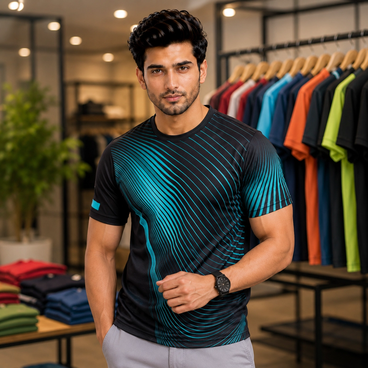 Sports 1 Sports T-shirt - Black & Sky Blue - Image 1